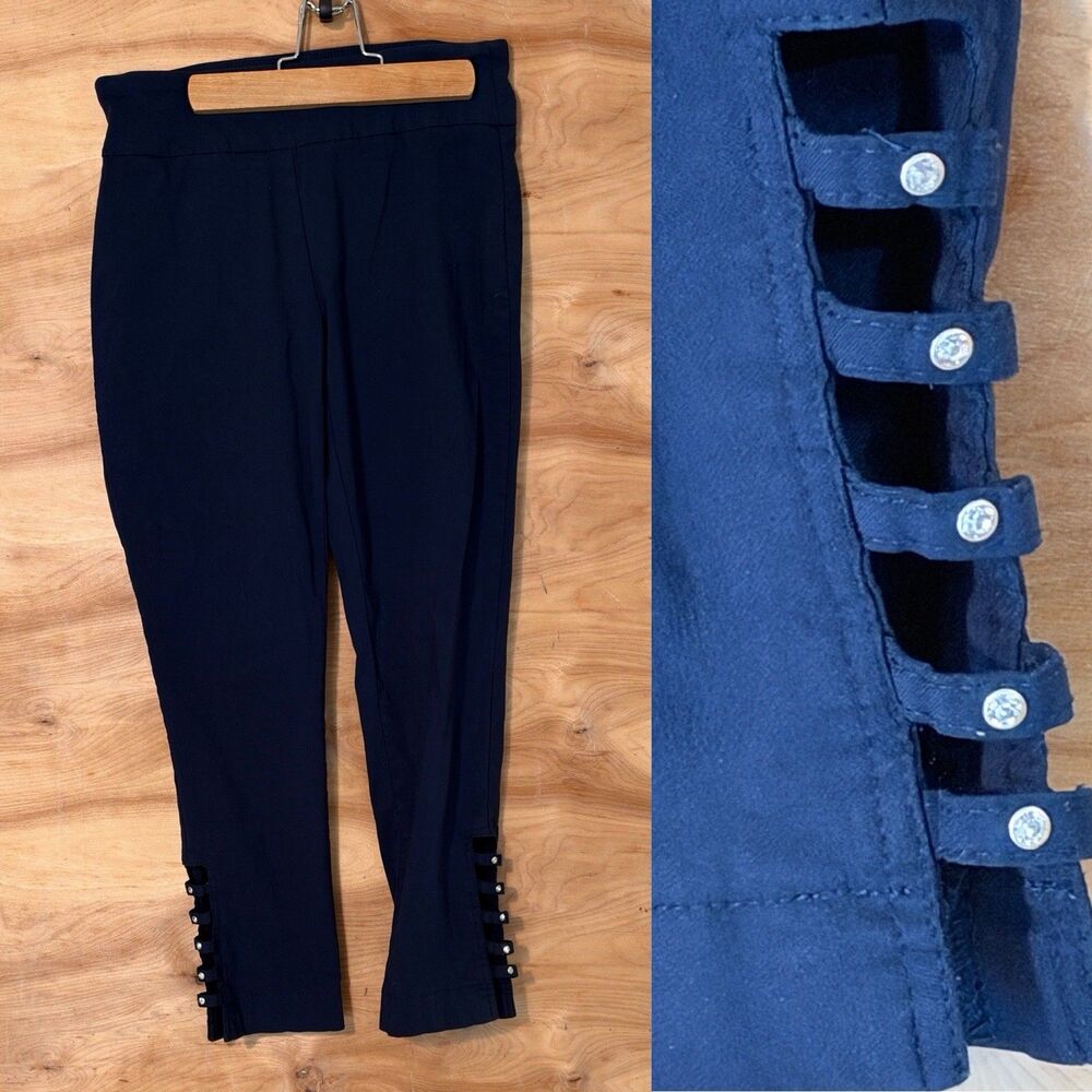 Attyre Woman 2 X 23.5 ” L Stretch  Pull On Pants Blue Rhinestone Embellished
